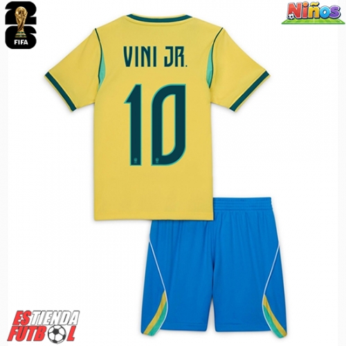 Brasil Vinicius Junior #10 Primera Equipación Niños Mundial 2026 Manga Corta (+ Pantalones cortos)